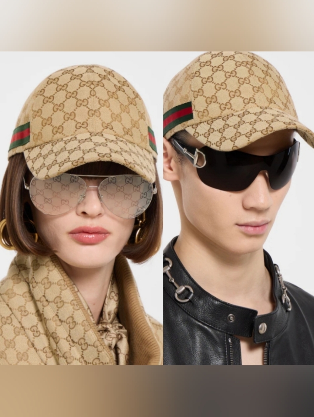Gucci Beige GG Canvas Baseball Cap with Green-Red Web Stripe